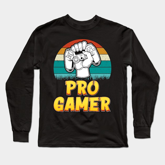 Vintage Pro Gamer Retro Gaming T-shirt - Video Gamer Gift Long Sleeve T-Shirt by RRADesign